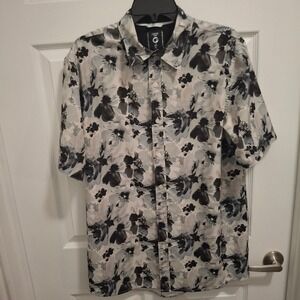 Mens Fried Denim Slim Fit Short Sleeve Button Up Shirt XL‎ Floral Print AOP